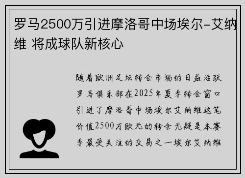 罗马2500万引进摩洛哥中场埃尔-艾纳维 将成球队新核心