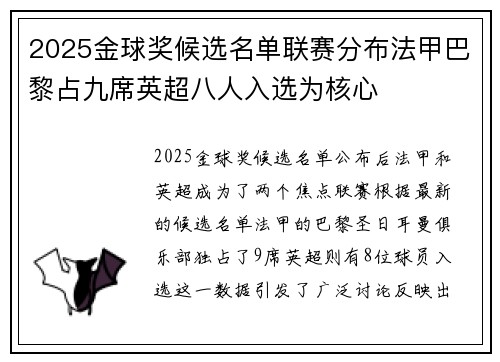 2025金球奖候选名单联赛分布法甲巴黎占九席英超八人入选为核心