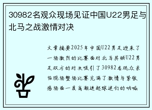 30982名观众现场见证中国U22男足与北马之战激情对决